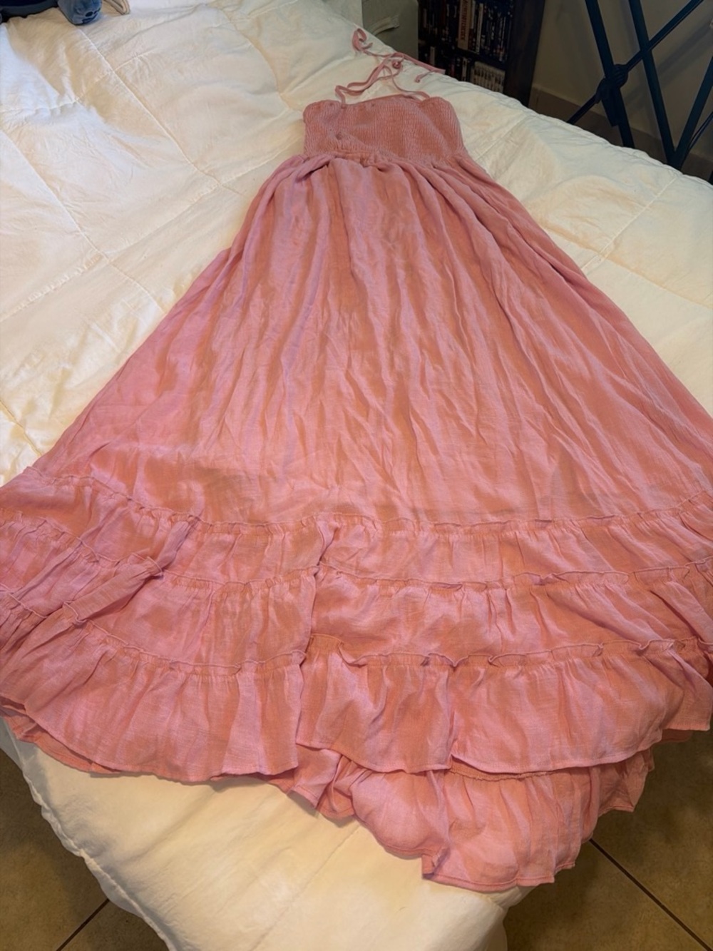 Smocked Waist Pink Ruffle Maxi Skirt - Women